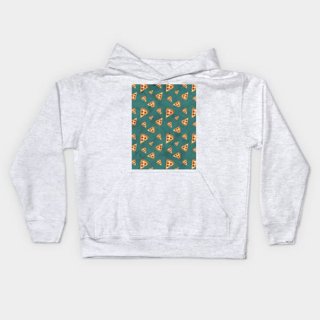 Cool pizza slices vintage teal pattern Kids Hoodie by PLdesign